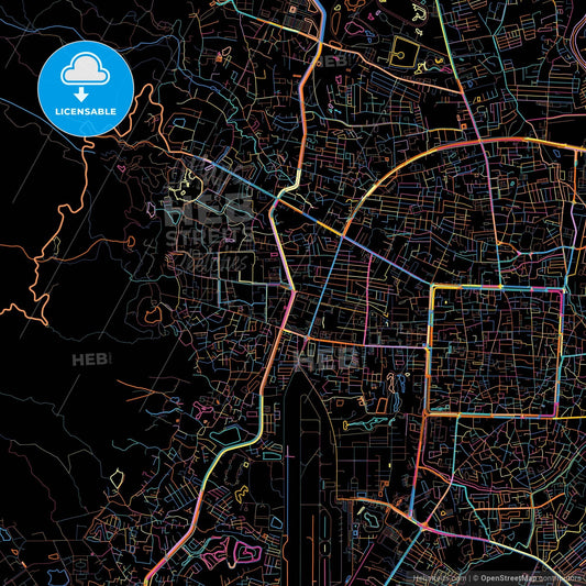 Chiang Mai, Chiang Mai, Thailand, colorful city map on black background