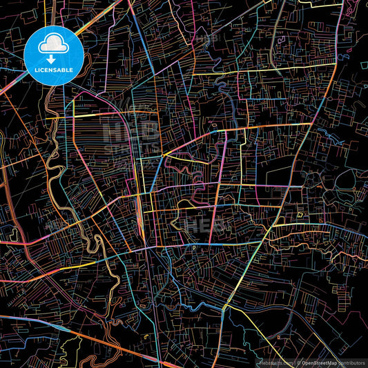Hat Yai, Songkhla, Thailand, colorful city map on black background