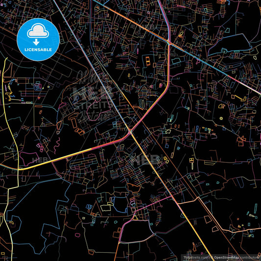 Udon Thani, Udon Thani, Thailand, colorful city map on black background