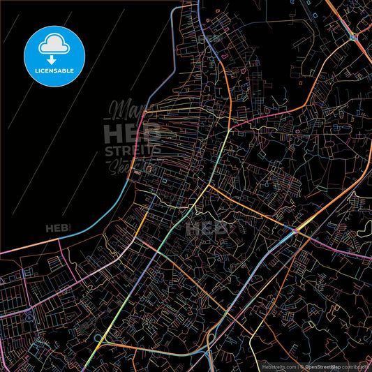Chaophraya Surasak, Chonburi, Thailand, colorful city map on black background