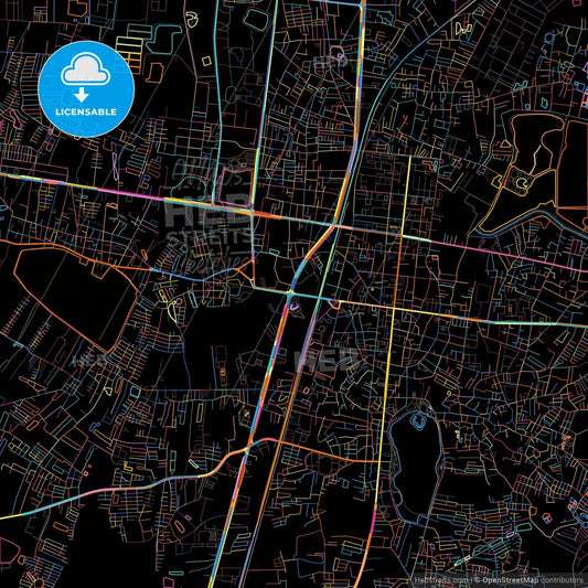 Khon Kaen, Khon Kaen, Thailand, colorful city map on black background