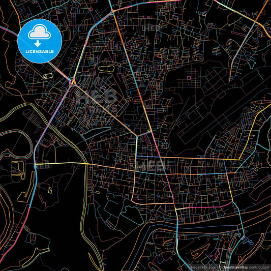 Ubon Ratchathani, Ubon Ratchathani, Thailand, colorful city map on black background