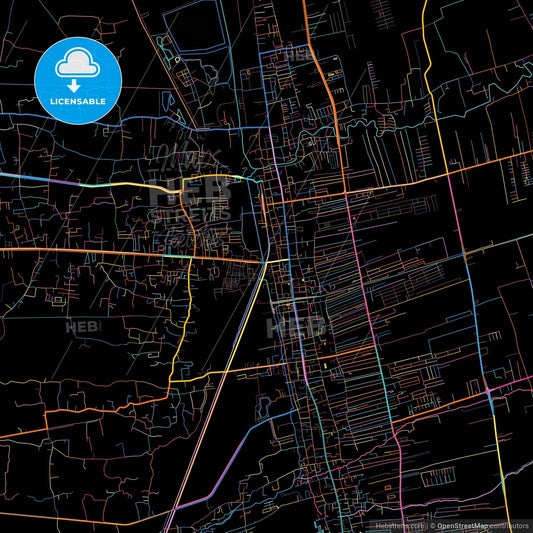 Nakhon Si Thammarat, Nakhon Si Thammarat, Thailand, colorful city map on black background