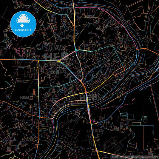 Nakhon Sawan, Nakhon Sawan, Thailand, colorful city map on black background
