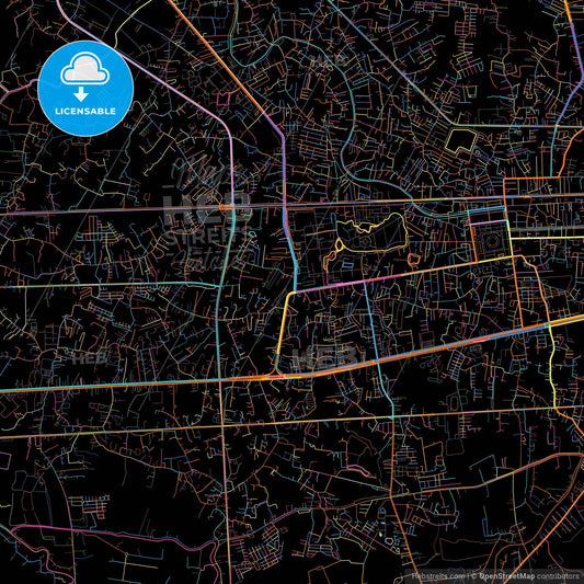 Nakhon Pathom, Nakhon Pathom, Thailand, colorful city map on black background