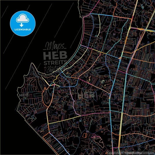 Pattaya, Chonburi, Thailand, colorful city map on black background