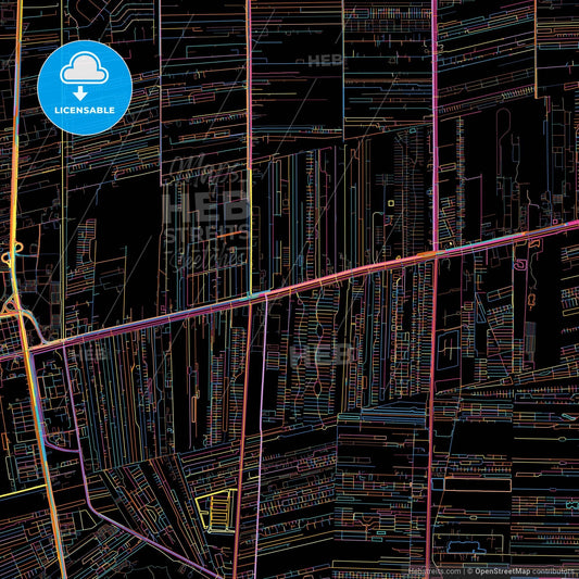 Rangsit, Pathum Thani, Thailand, colorful city map on black background