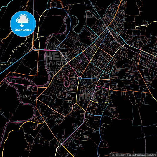 Yala, Yala, Thailand, colorful city map on black background