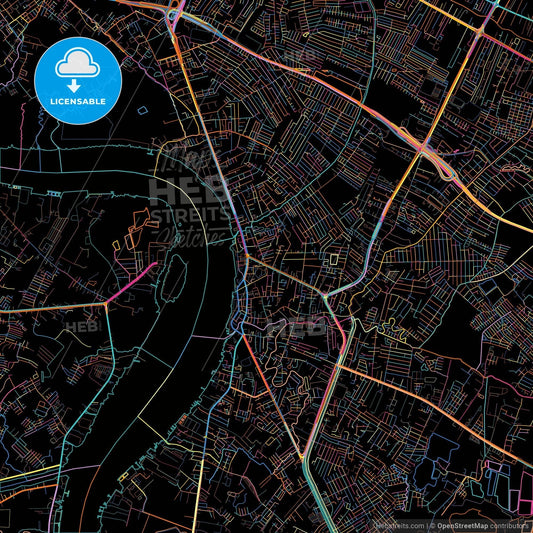 Samut Prakan, Samut Prakan, Thailand, colorful city map on black background