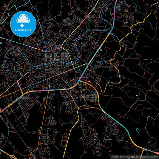 Lampang, Lampang, Thailand, colorful city map on black background