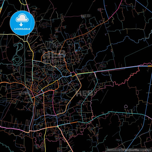 Trang, Trang, Thailand, colorful city map on black background