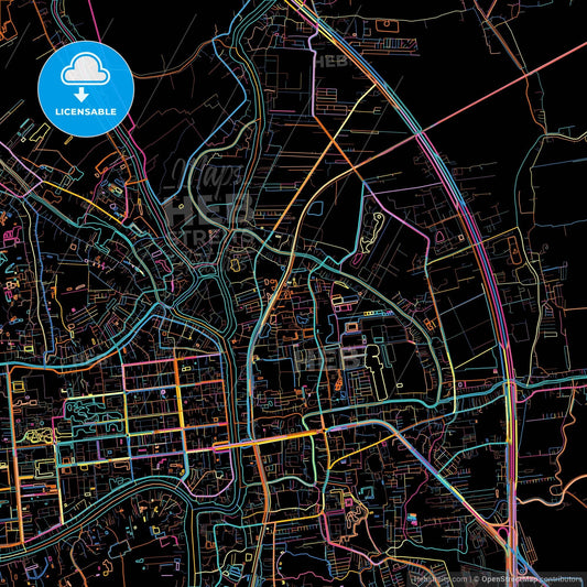 Phra Nakhon Si Ayutthaya, Phra Nakhon Si Ayutthaya, Thailand, colorful city map on black background