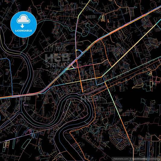 Samut Sakhon, Samut Sakhon, Thailand, colorful city map on black background