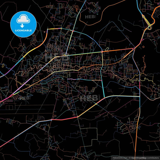 Mae Sot, Tak, Thailand, colorful city map on black background