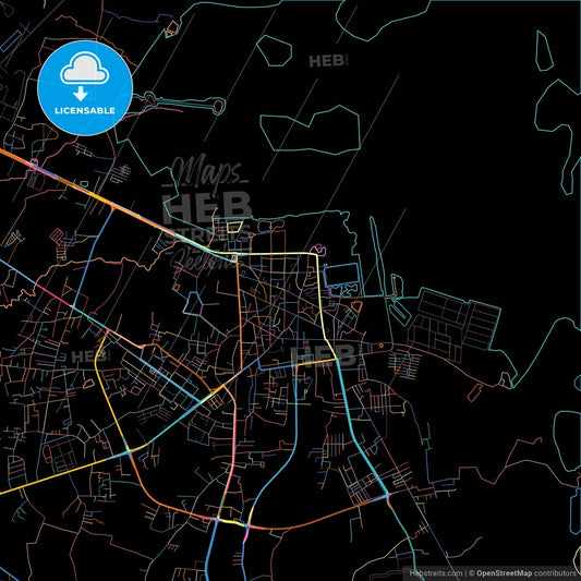Sakon Nakhon, Sakon Nakhon, Thailand, colorful city map on black background