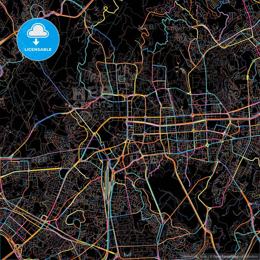 Seoul, South Korea, colorful city map on black background
