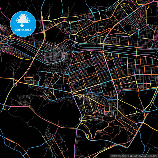 Ulsan, South Korea, colorful city map on black background