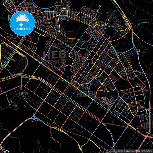 Changwon, South Gyeongsang, South Korea, colorful city map on black background