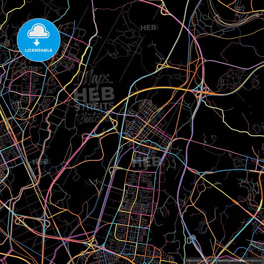 Goyang, Gyeonggi, South Korea, colorful city map on black background