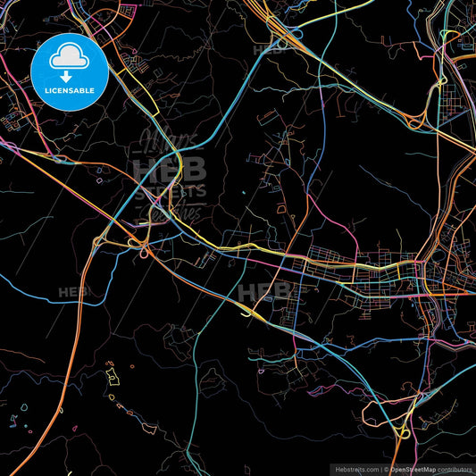 Yongin, Gyeonggi, South Korea, colorful city map on black background