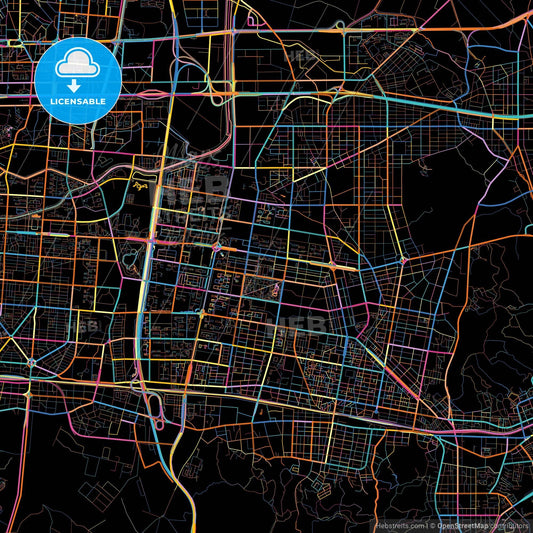 Bucheon, Gyeonggi, South Korea, colorful city map on black background