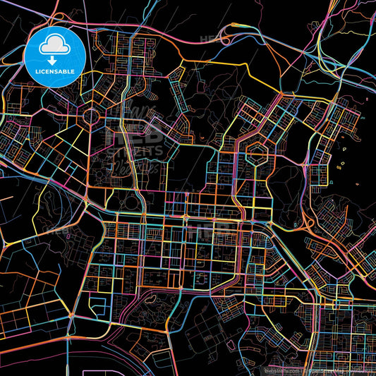 Ansan, Gyeonggi, South Korea, colorful city map on black background