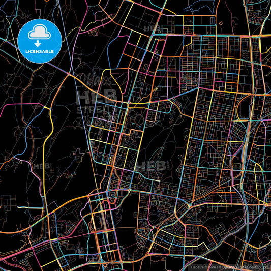 Cheonan, South Chungcheong, South Korea, colorful city map on black background