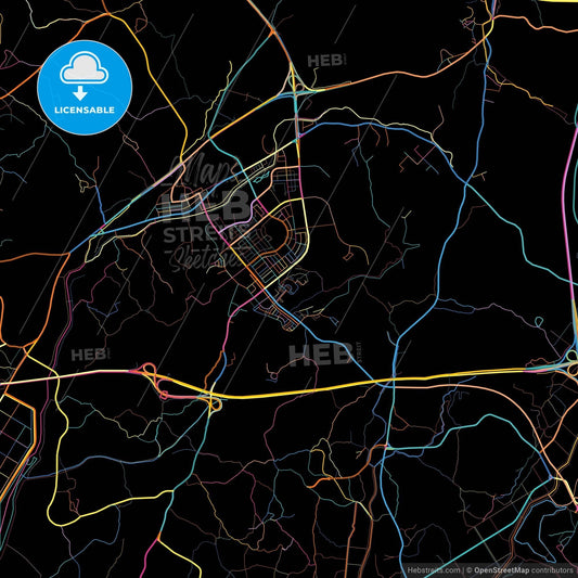 Hwaseong, Gyeonggi, South Korea, colorful city map on black background