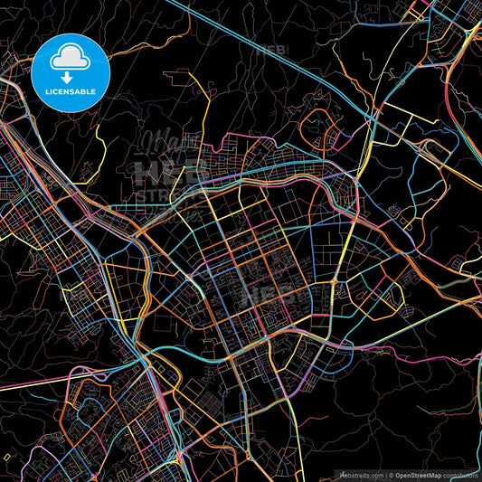 Anyang, Gyeonggi, South Korea, colorful city map on black background
