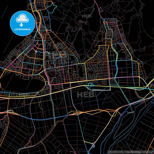 Gimhae, South Gyeongsang, South Korea, colorful city map on black background