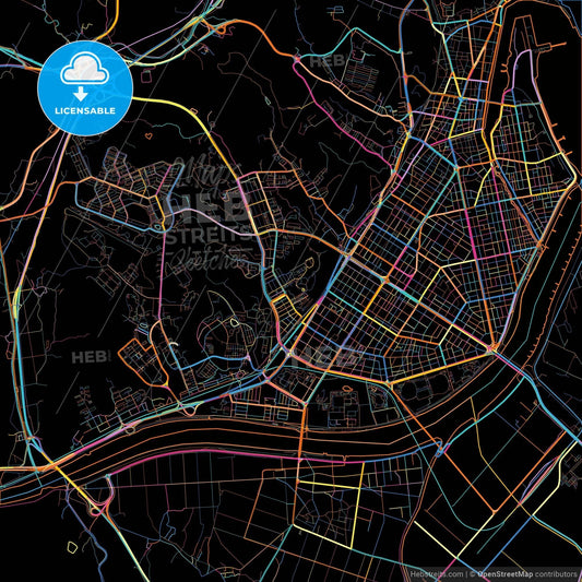 Pohang, North Gyeongsang, South Korea, colorful city map on black background