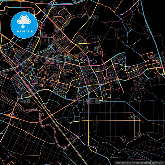 Pyeongtaek, Gyeonggi, South Korea, colorful city map on black background