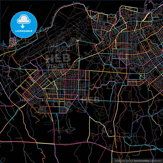 Jeju, Jeju, South Korea, colorful city map on black background