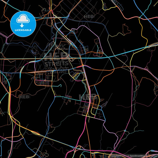 Siheung, Gyeonggi, South Korea, colorful city map on black background