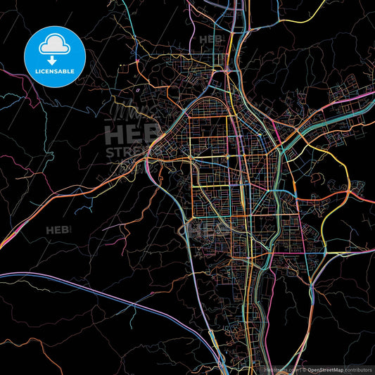 Uijeongbu, Gyeonggi, South Korea, colorful city map on black background