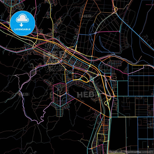 Gumi, North Gyeongsang, South Korea, colorful city map on black background