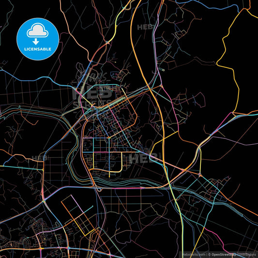 Paju, Gyeonggi, South Korea, colorful city map on black background