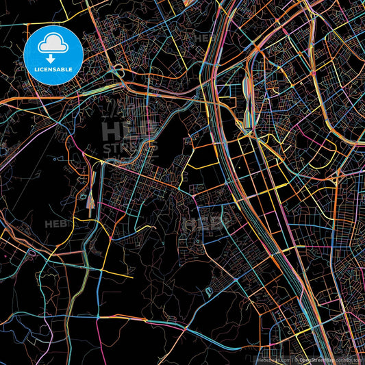 Gwangmyeong, Gyeonggi, South Korea, colorful city map on black background