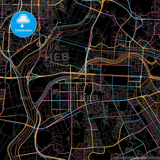 Gwangju, Gyeonggi, South Korea, colorful city map on black background