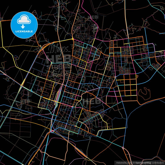 Iksan, North Jeolla, South Korea, colorful city map on black background
