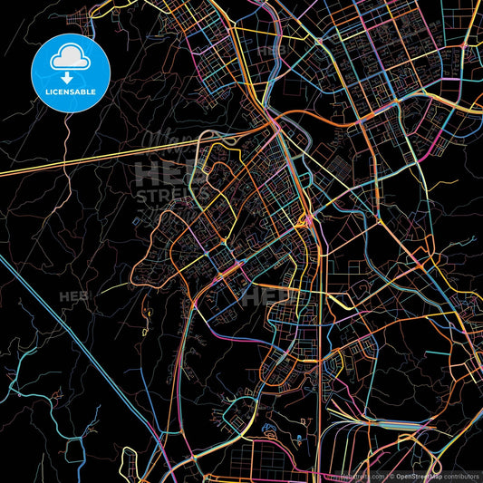 Gunpo, Gyeonggi, South Korea, colorful city map on black background