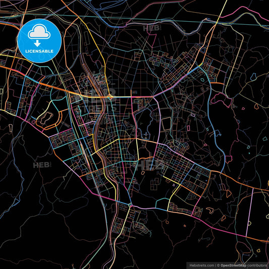 Gyeongsan, North Gyeongsang, South Korea, colorful city map on black background