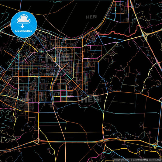 Gunsan, North Jeolla, South Korea, colorful city map on black background