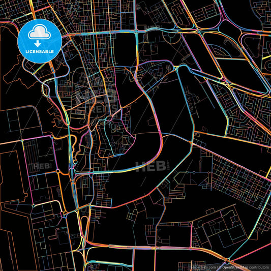 Jeddah, Saudi Arabia, colorful city map on black background