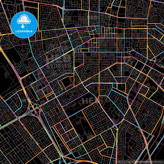 Dammam, Saudi Arabia, colorful city map on black background
