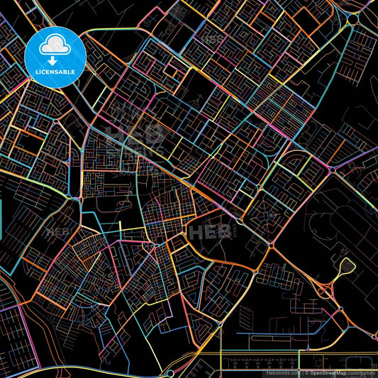 Tabuk, Saudi Arabia, colorful city map on black background