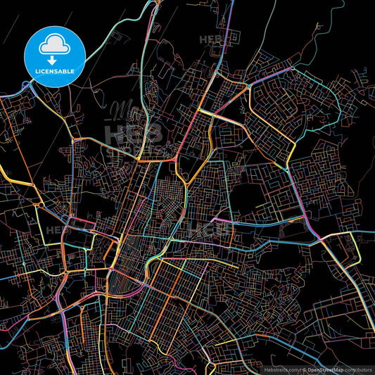 Taif, Saudi Arabia, colorful city map on black background