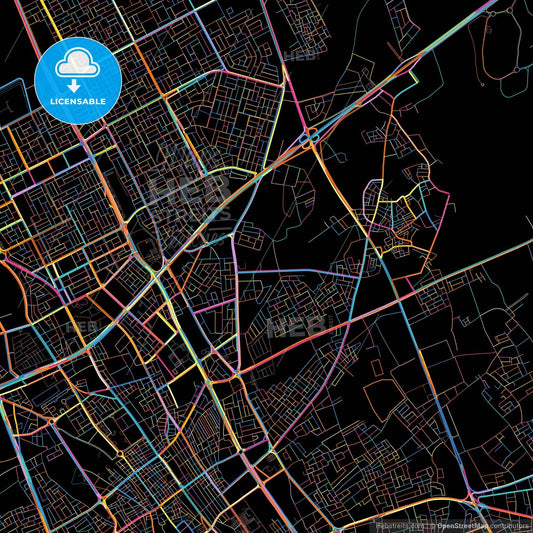 Buraydah, Saudi Arabia, colorful city map on black background