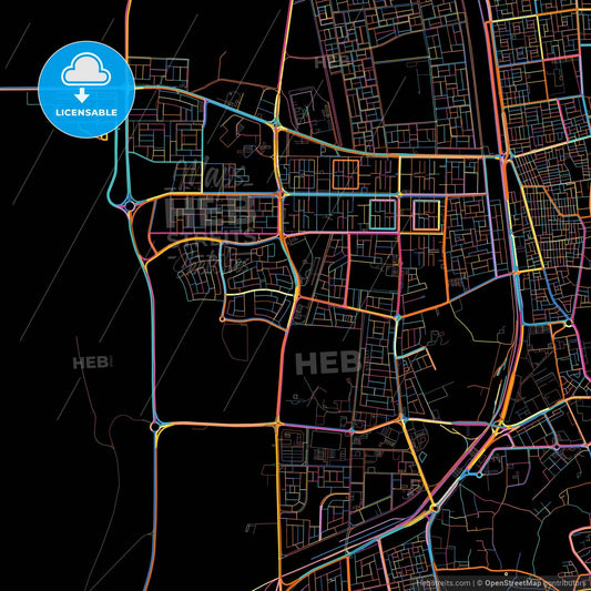 Al-Mubarraz, Saudi Arabia, colorful city map on black background