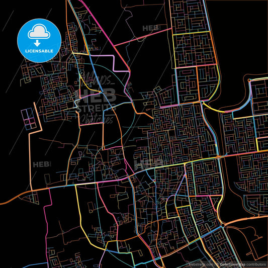 Qatif, Saudi Arabia, colorful city map on black background